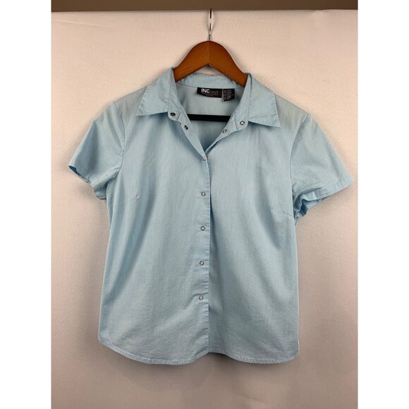 INC Stretch Womens Petite Button-Up Short Sleeve Shirt - Picture 1 of 5